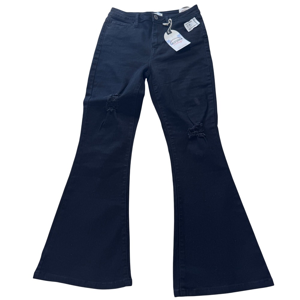 California‎ Vintage Black Distressed High Rise Flare Jeans Size 28/30 NWT READ